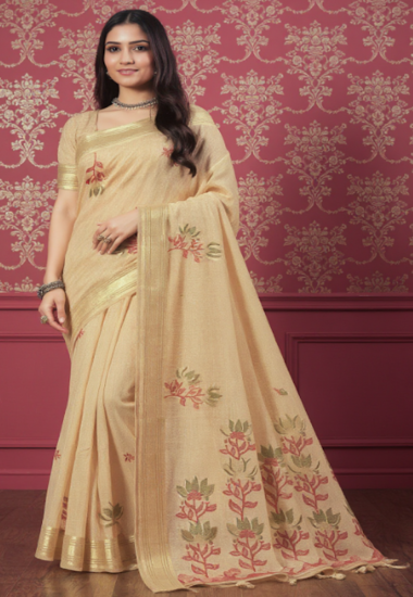 Beige with Floral Motifs - Silk