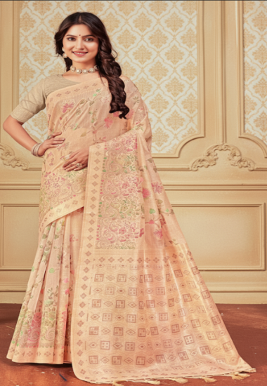 Peach with Floral Motifs - Silk
