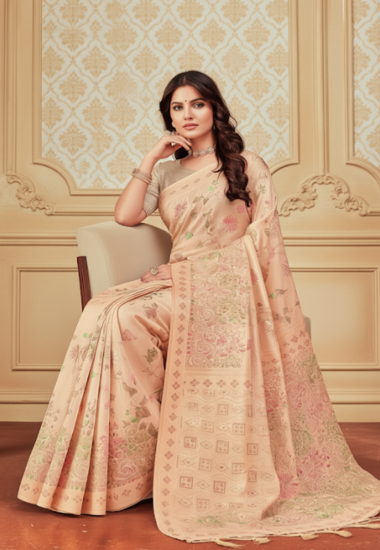 Peach with Floral Motifs - Silk