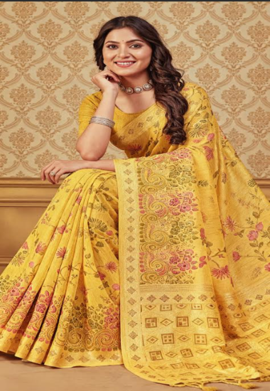 Yellow with Floral Motifs - Silk