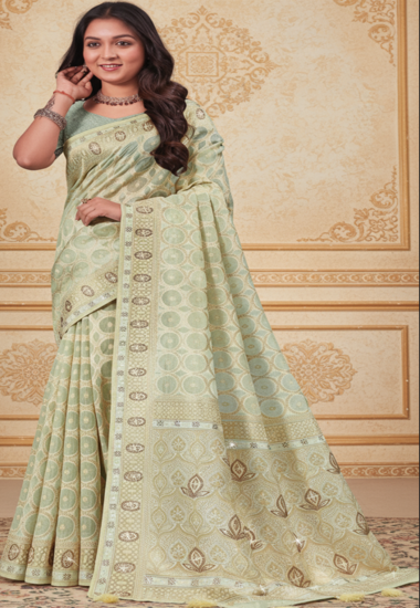 Light Green with Geometric Motifs - Organza