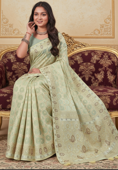 Light Green with Geometric Motifs - Organza