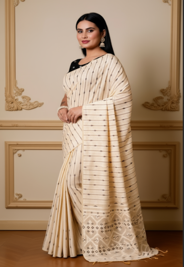 Beige & Black Stripes Silk