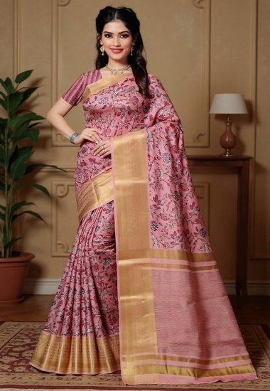 Pink with Floral Motifs - Silk