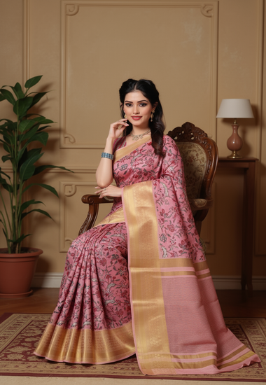 Pink with Floral Motifs - Silk