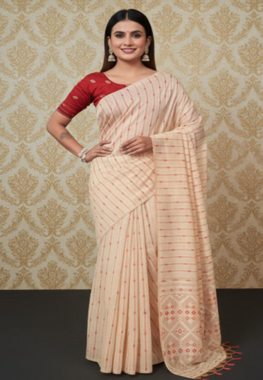 Cream & pink stripes Silk