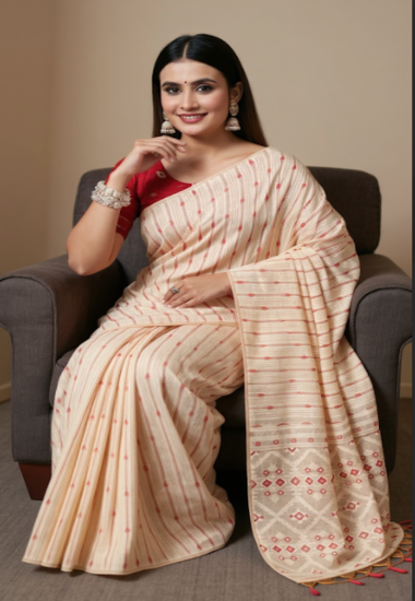 Cream & pink stripes Silk