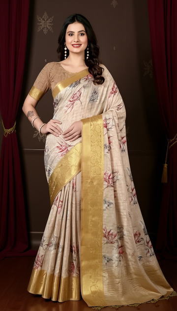 Cream with Floral Motifs - Silk