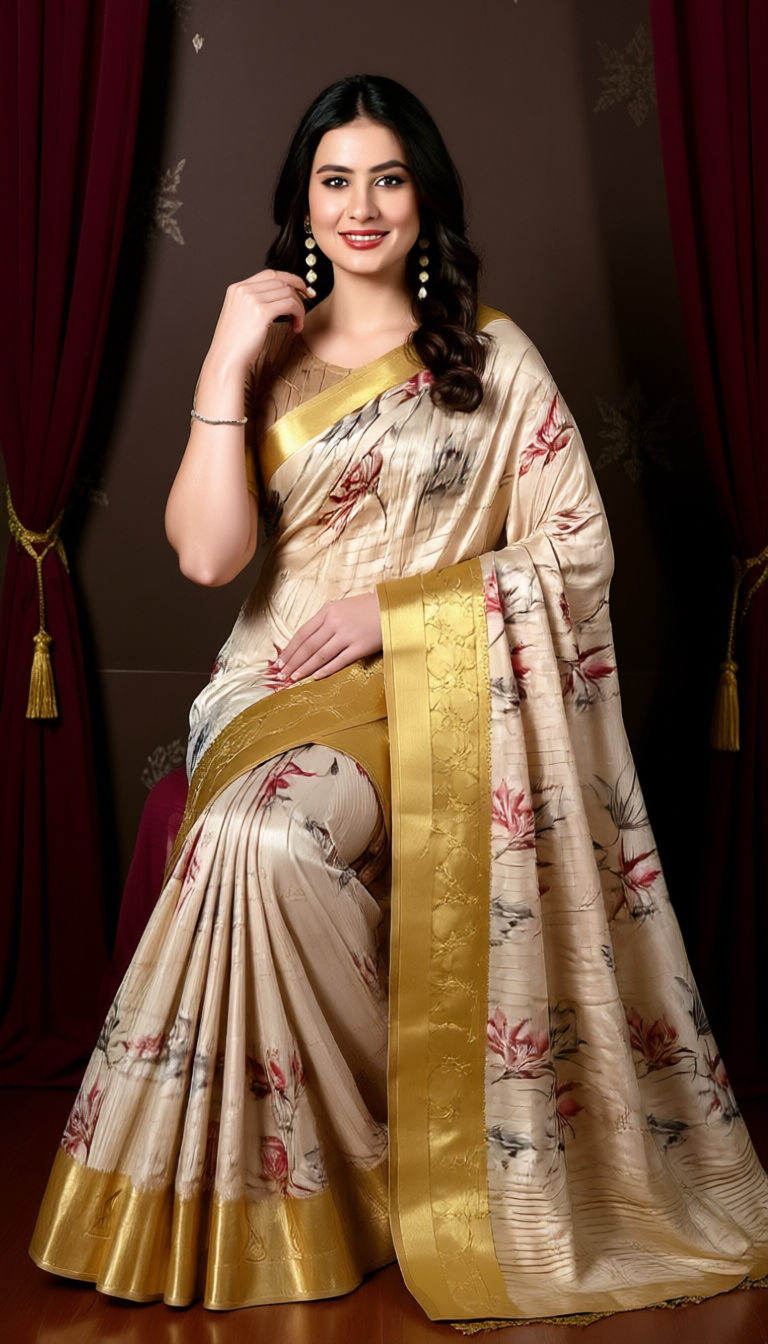 Cream with Floral Motifs - Silk